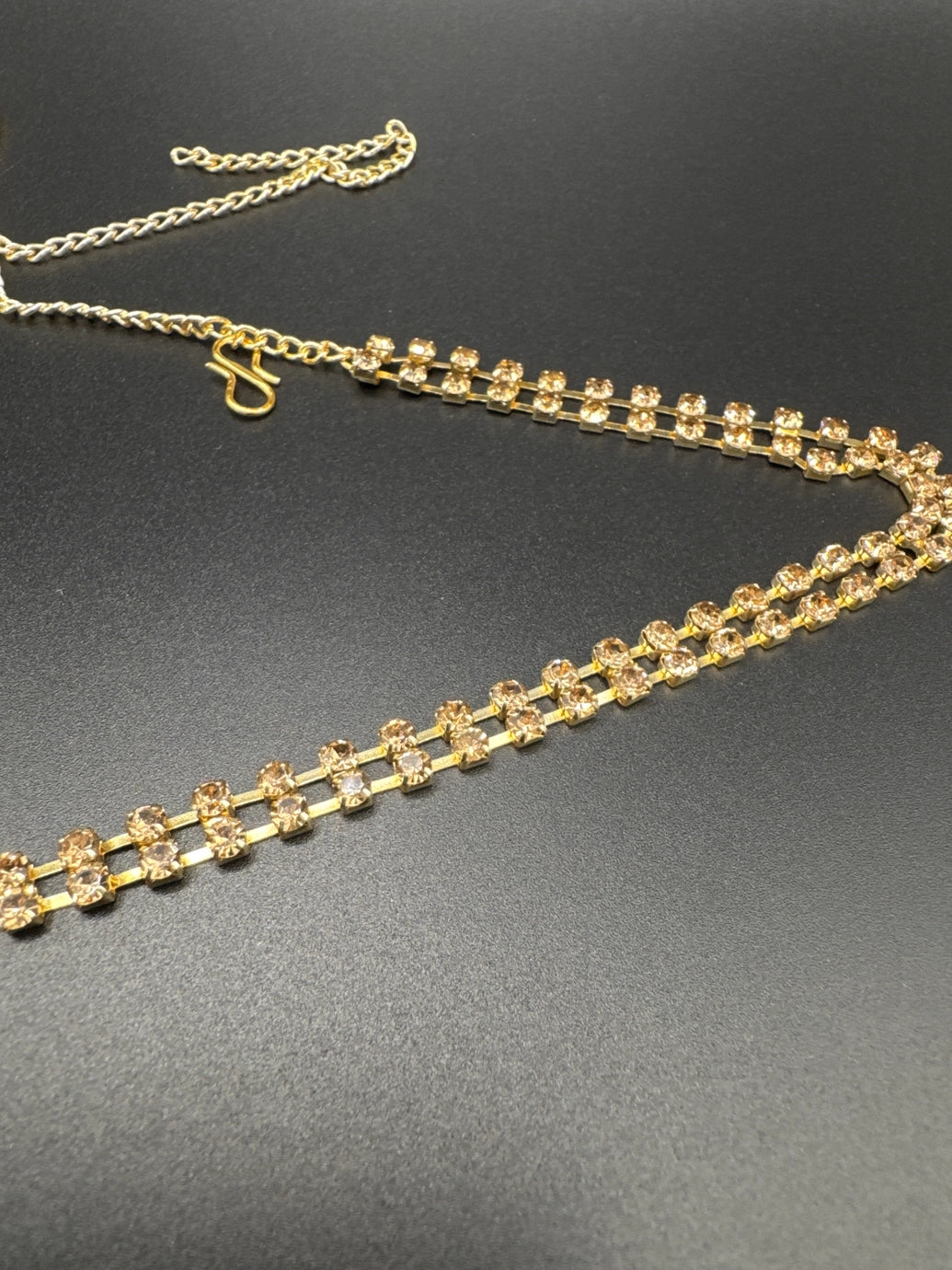 Gold-Tone Two-Layer Rhinestone Hip Chain with Adjustable S-Hook Closure Jewelry JCS Fashions