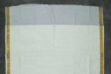Pure Kerala Cotton White Saree with Gold Zari Border and Blue Peacock Embroidery - Blouse Included