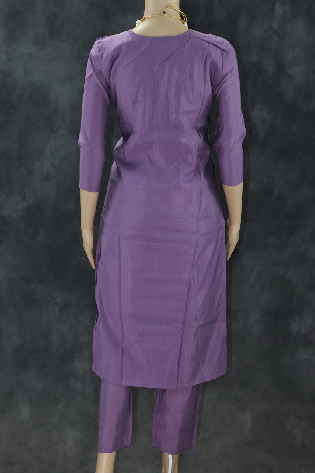 Lavender Roman Silk 3-Piece Salwar Suit with Organza Floral Digital Dupatta and Aari Pearl Neckwork Kurti JCS Fashions