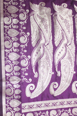 Purple Banarasi Soft Silk Saree with Zari Floral & Mango Motifs and Detailed Border Tassels