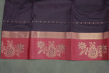 Purple Emboss Silk Saree with Floral Design Satin Border and Blouse