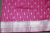 Magenta Pink Bridal Vaira Oosi Saree with Silver Zari Border and Matching Blouse, Soft Silk