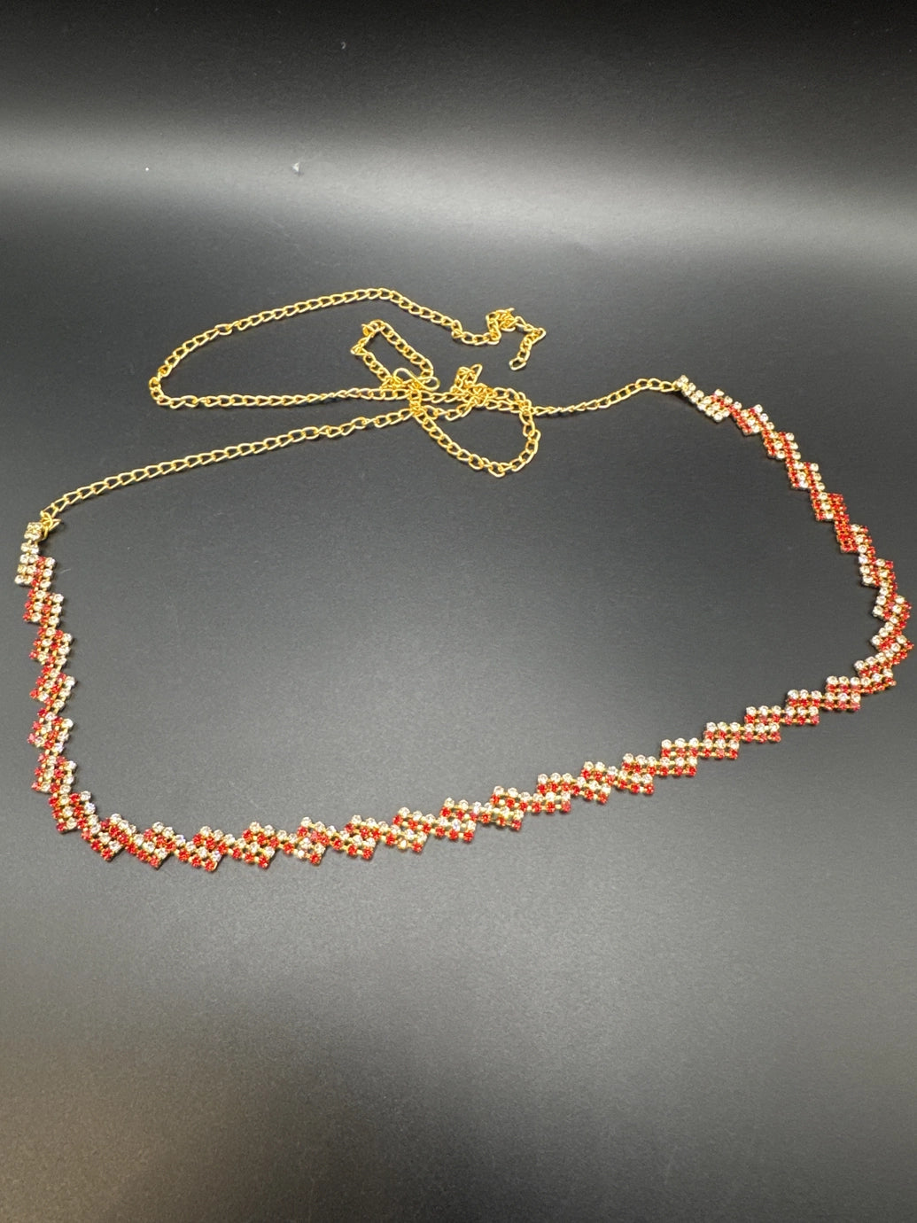 Gold-Tone Red Crystal Zigzag Hip Chain - Adjustable Fashion Waist Belt for Indian Wear Jewelry JCS Fashions