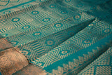 Teal Green Silk Cotton Saree with Beautiful Zari Border and Blouse Piece