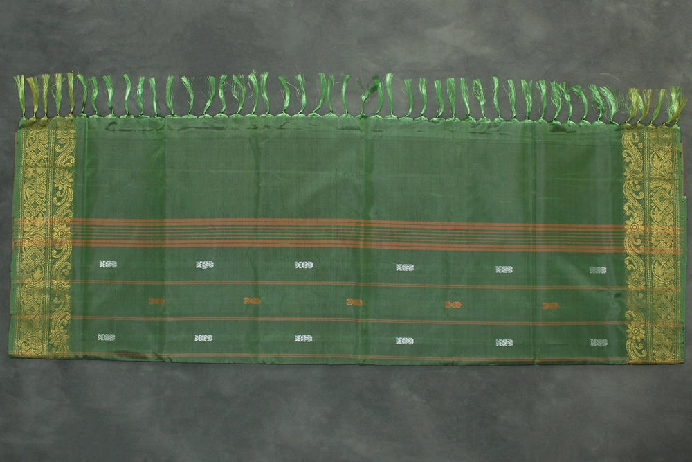 Banana Pith Vaazhai Naar Saree with Zari Border - Dark Pink & Olive Green