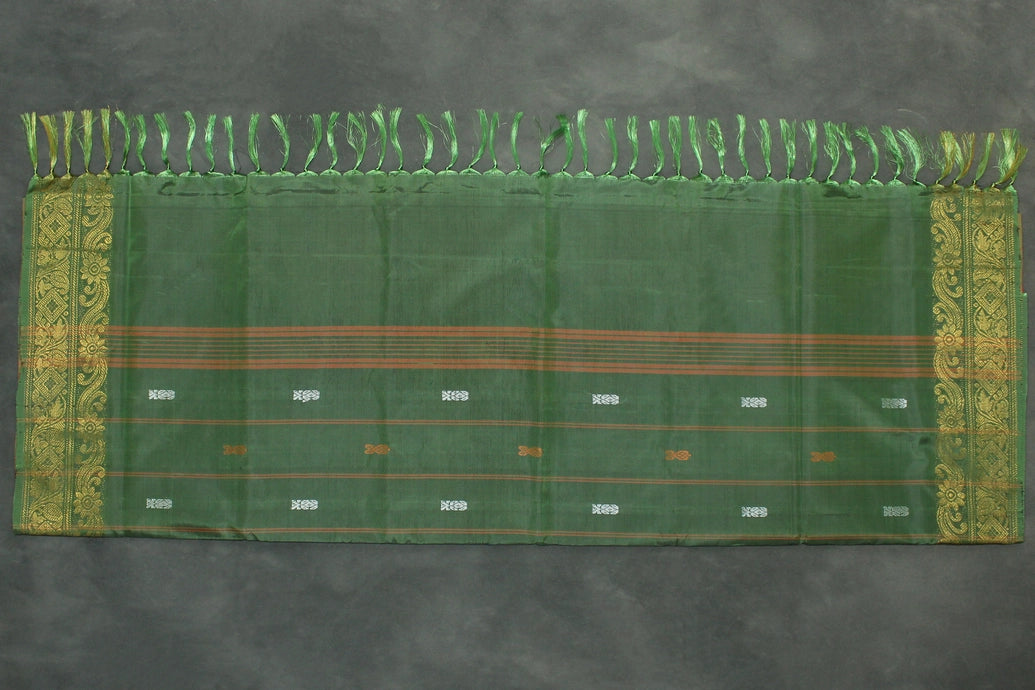 Banana Pith Vaazhai Naar Saree with Zari Border - Dark Pink & Olive Green