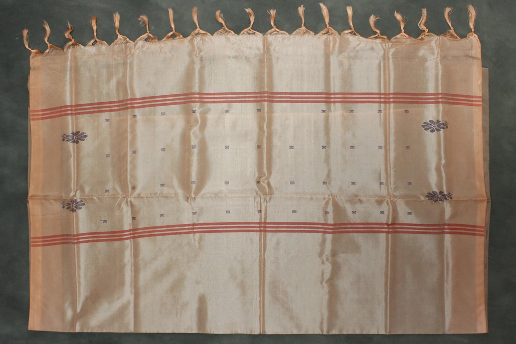 Peach Vaazhai Naar (Banana Pith) Saree with Small Butta - Borderless Traditional Saree