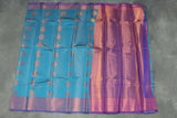 Blue Bridal Kanjivaram Style Pattu Saree with Full Body Zari Work and Contrast Border
