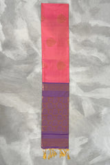 Rani Pink Soft Silk Saree with Contrast Border and Gold Zari Buttas, Traditional Floral Zari Border