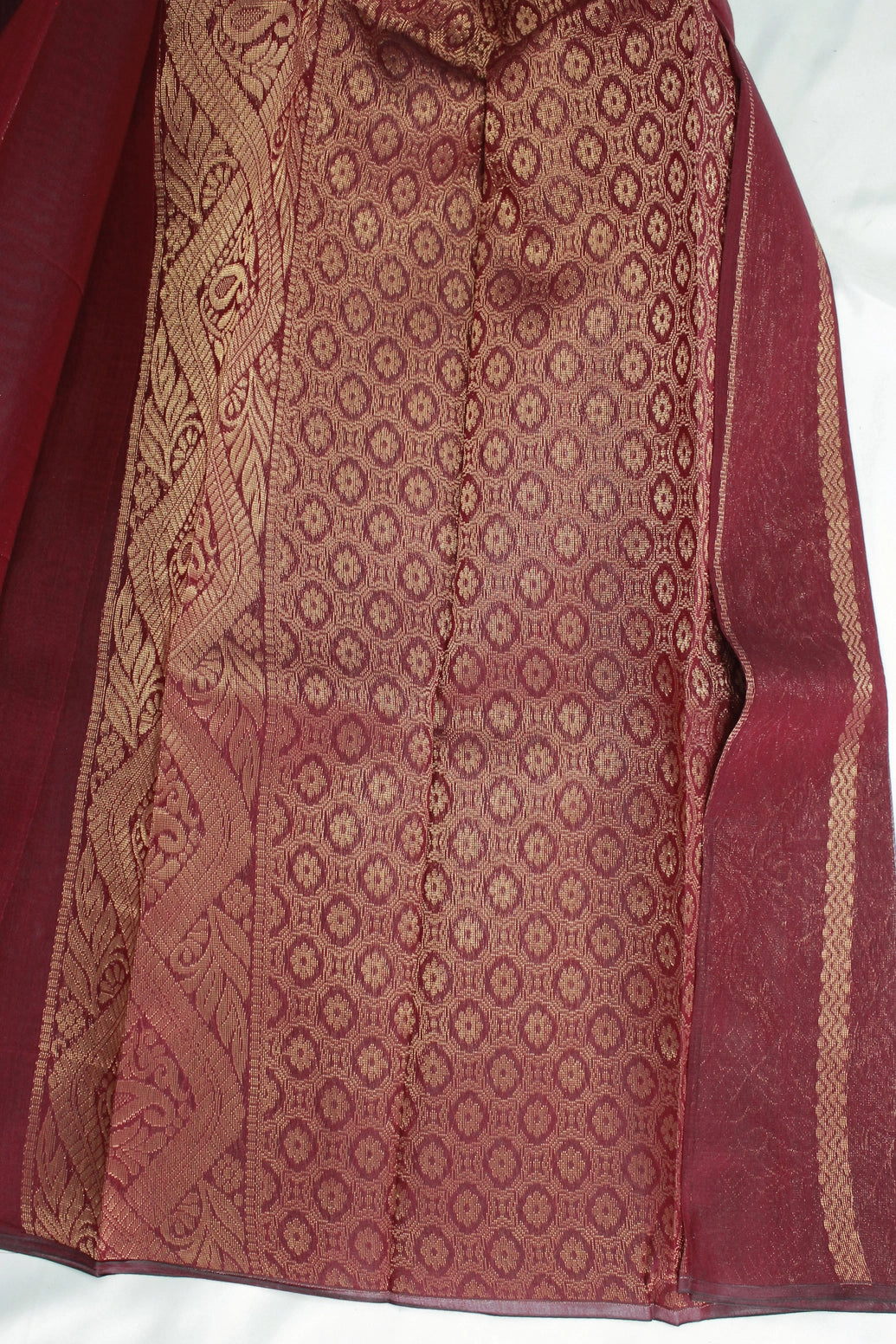Maroon Silk Cotton Saree with Zari Border and Matching Blouse for Traditional Festive Wear