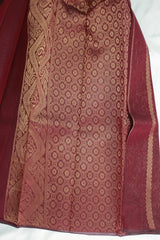 Maroon Silk Cotton Saree with Zari Border and Matching Blouse for Traditional Festive Wear