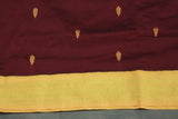 Maroon Kalyani Cotton Saree with Puttah Design and Zari Border, Includes Blouse