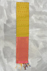 Mustard Korvai Soft Silk Border Saree with Delicate Gold Zari Buttas and Floral Zari Border