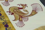 Pure Kerala Cotton White Saree with Peacock Zari Embroidery