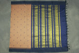 Brown Kalyani Cotton Saree with Puttas Design and Zari Border, Blouse Included