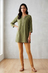 Beige 100% Cotton Skin Fit Leggings - and Style - AI Model Photo 5