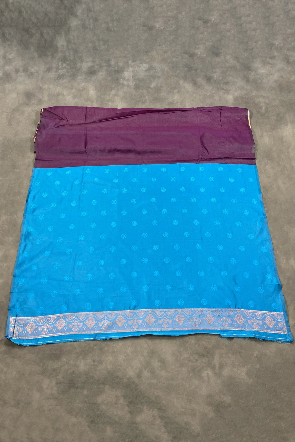 Purple Floral Soft Silk Designer Saree with Contrast Blue Border and Blouse Piece, Elegant Wedding Wear