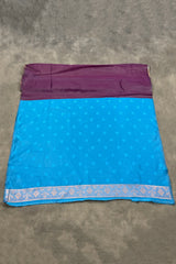 Purple Floral Soft Silk Designer Saree with Contrast Blue Border and Blouse Piece, Elegant Wedding Wear