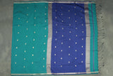 Dark Teal Maheswari Silk Cotton Saree with Small Butta and Zari Border