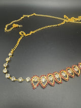 Gold-Tone Maroon Crystal Hip Chain with Clear Stones – Zigzag Teardrop Waist Belt Jewelry JCS Fashions