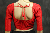 Red Raw Silk Padded Designer Blouse - Readymade Elbow Sleeve with Back Knot Blouse JCS Fashions