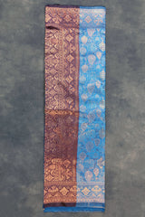 Blue Floral Soft Silk Designer Saree with Blouse, Soft Silk Fabric, Traditional Woven Border