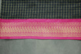 Kalyani Cotton Saree in Black with Zari Checked & Peacock Border and Blouse