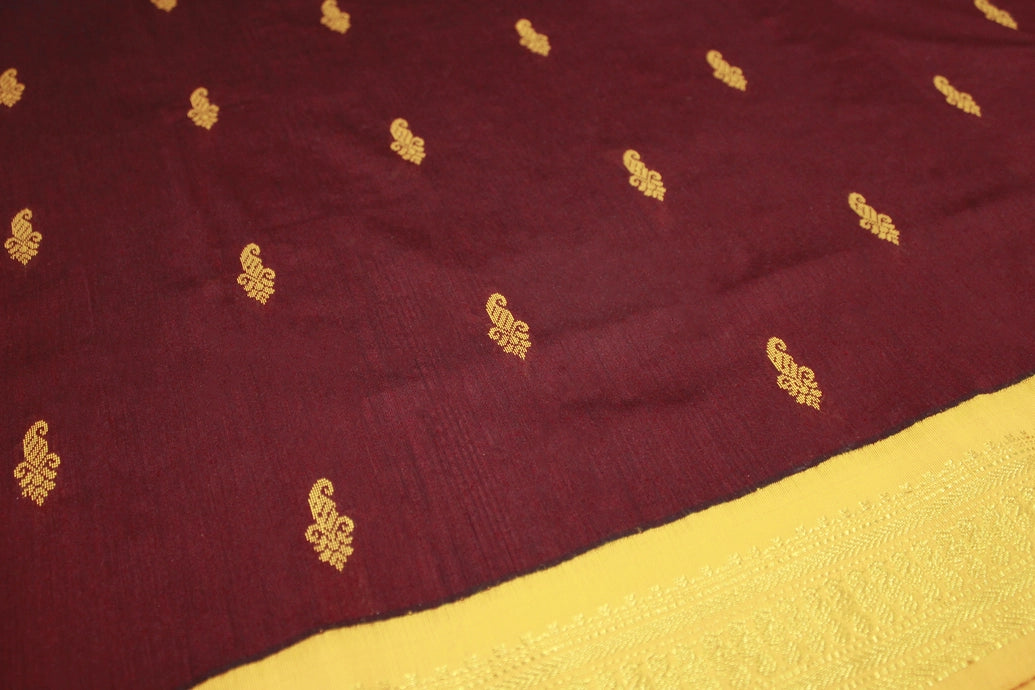 Maroon Kalyani Cotton Saree with Puttaput Design and Zari Border with Blouse