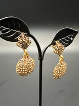 Antique Gold-Tone Crystal Drop Earrings with Pave Stone Disc - 1.5 inch Dangle Fashion Jewellery Jewelry JCS Fashions