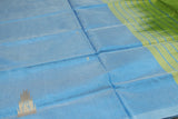 Green Vaazhai Naar (Banana Pith) Borderless Saree with Small Buttas and Blue Pallu