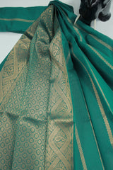 Green Silk Cotton Saree with Zari Border and Running Blouse