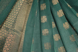 Bottle Green Silk Cotton Saree with Zari Border, Borderless Look, Comes with Blouse