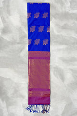 Royal Blue Korvai Soft Silk Border Saree with Delicate Gold Zari Buttas and Floral Traditional Border