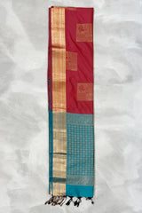 Maroon Korvai Soft Silk Saree with Delicate Gold Zari Buttas and Floral Border, Includes Blouse Piece