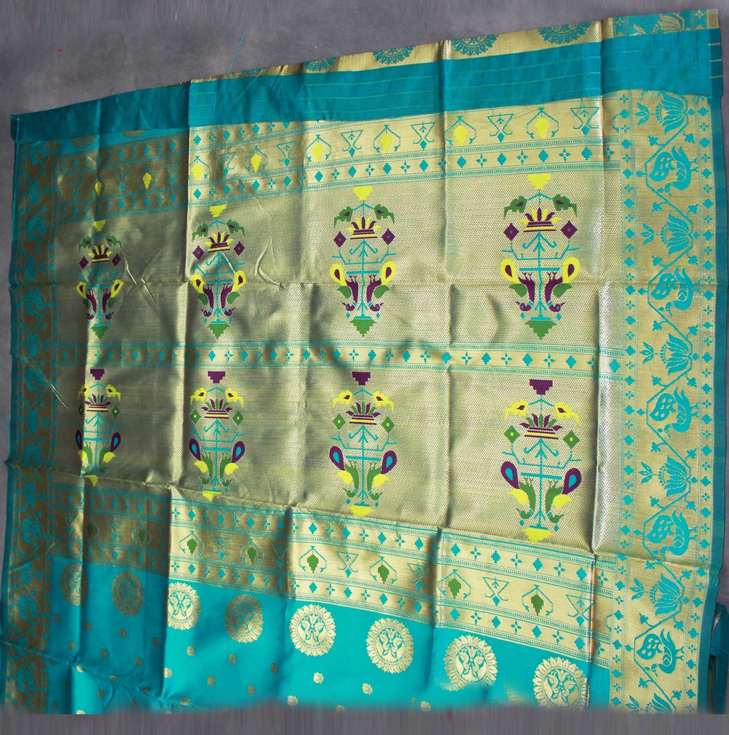 Rama Green Paithani Pure Silk Saree With Peacock Pallu Zari Woven Border Design