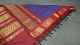 Violet Kalyani Cotton Saree with Zari Checked & Peacock Border and Blouse