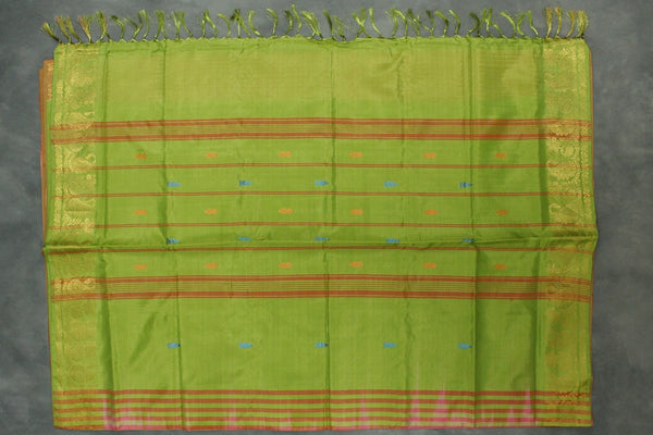 Vaazhai Naar (Banana Pith) Saree with Zari Border and Full-Body Buttas - Pink
