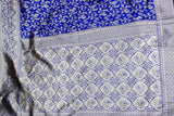 Blue Banarasi Handloom Satin Saree with Woven Embroidered Floral Print and Blouse