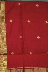 Red Silk Cotton Saree with Zari Border and Matching Blouse, Traditional Nayanthara Style