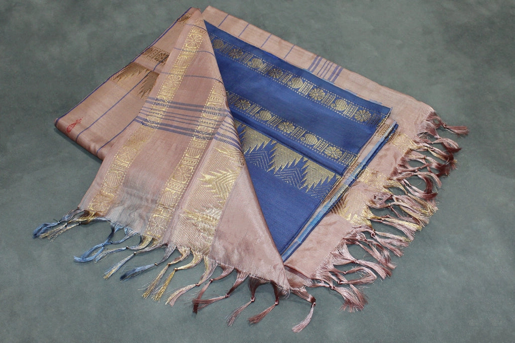 Banana pith/ Vaazhai naar saree with beautiful Zari border, Comes with full body small butta,  
No blouse piece