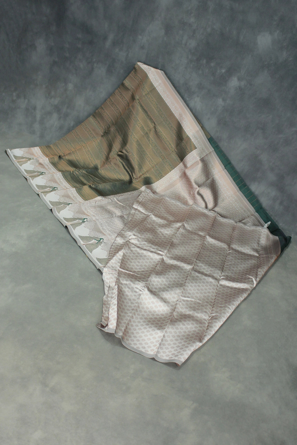 Dark Green Kubera Silk Saree with Peacock Border and Blouse, Semi Silk Traditional Wear