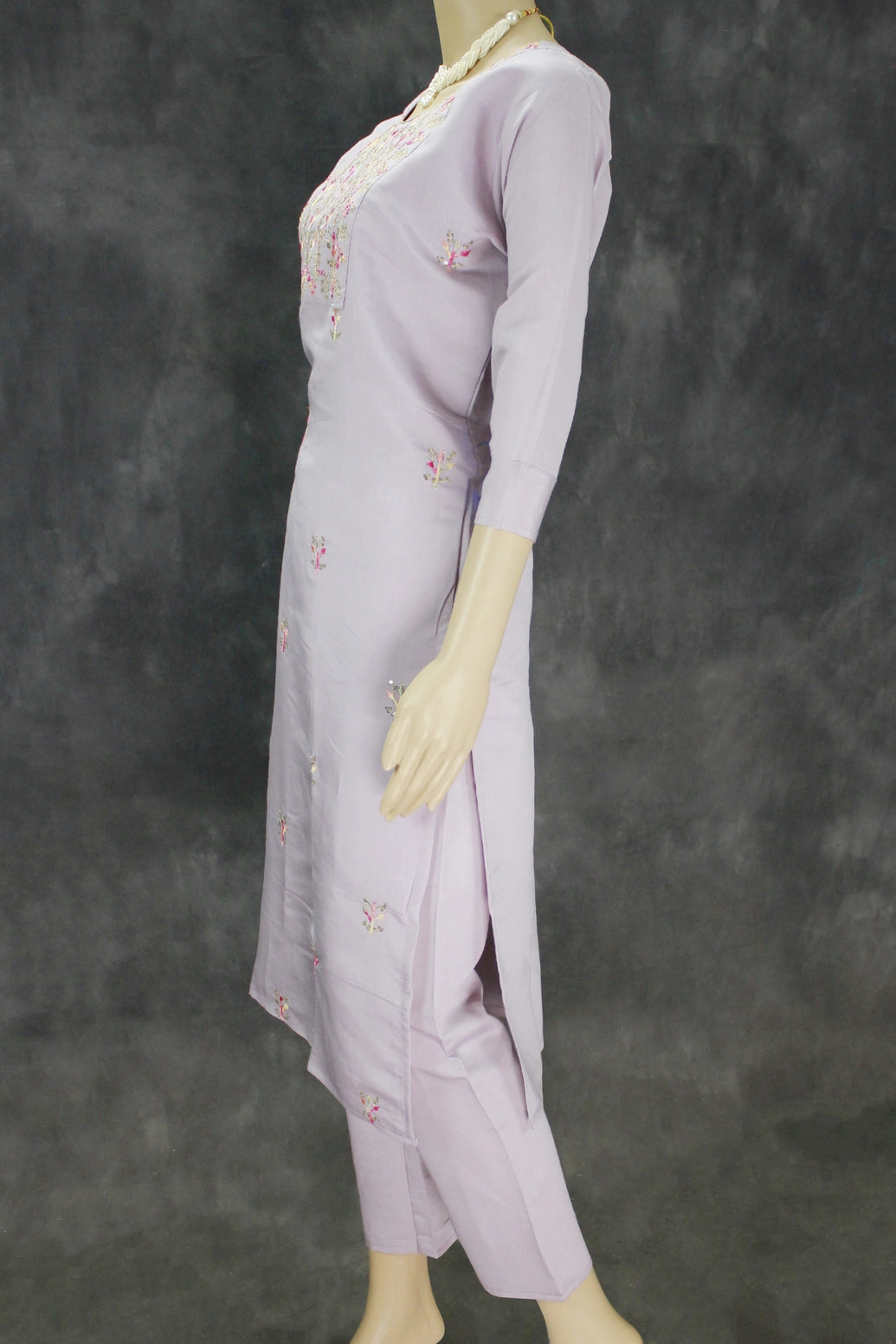 Lavender Roman Silk 3 Piece Set with Organza Dupatta