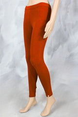 Rust Brown Ankle Length 4-Way Lycra Leggings for Women, Silicon Wash Finish