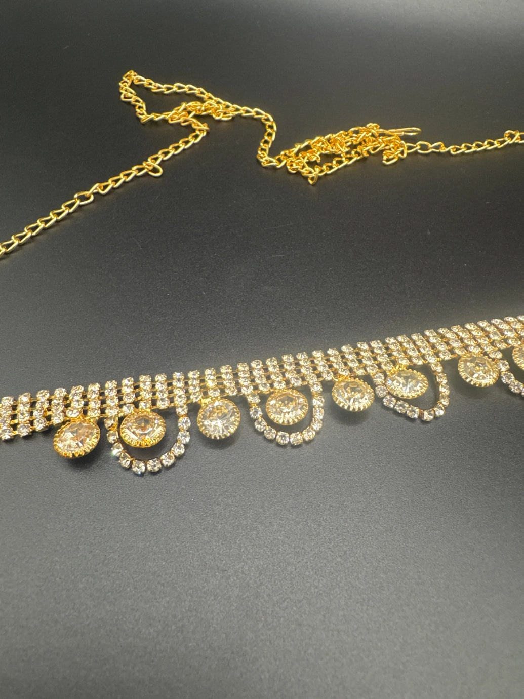 Gold-Tone Crystal Hip Chain Waist Belt with Dual-Row Mesh & Oval Crystal Stations Jewelry JCS Fashions