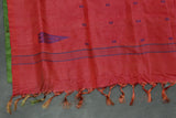Banana Pith (Vaazhai Naar) Red & Green Borderless Saree with Small Buttas