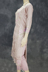 Peach Organza Khatli Work Kurti with Roman Silk Salwar and Border Dupatta – 3 Piece Salwar Set