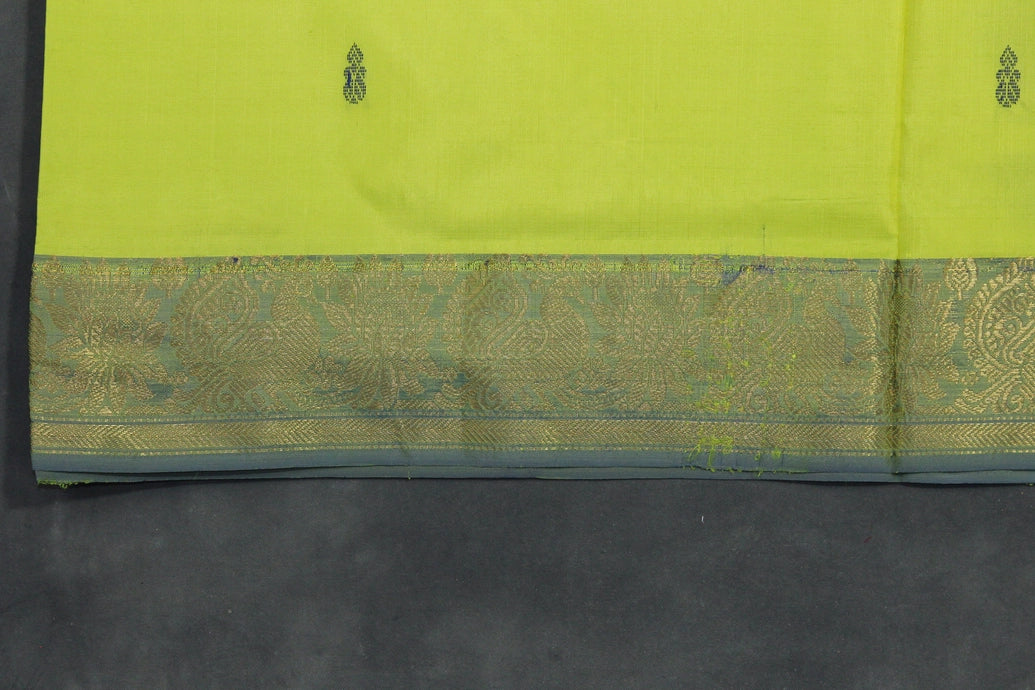 Light Green Vaazhai Naar Saree with Zari Design Border and Small Butta - Includes Blouse Piece
