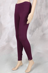 Wine 4-Way Lycra Cotton Leggings (Silicon Wash Finish) for Women, Thick Fabric, Skin-Tight Fit