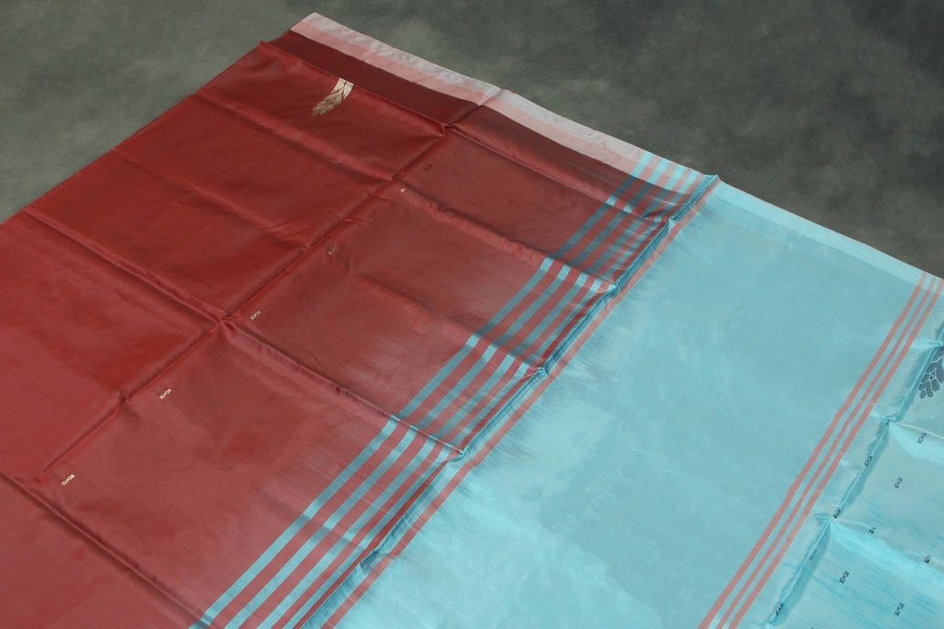 Light Blue Vaazhai Naar (Banana Pith) Borderless Saree with Subtle Butta Motifs for Traditional Wear