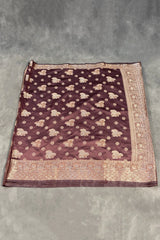 Maroon Soft Silk Saree with Rich Pallu and Pure Zari Floral Weave, Includes Blouse